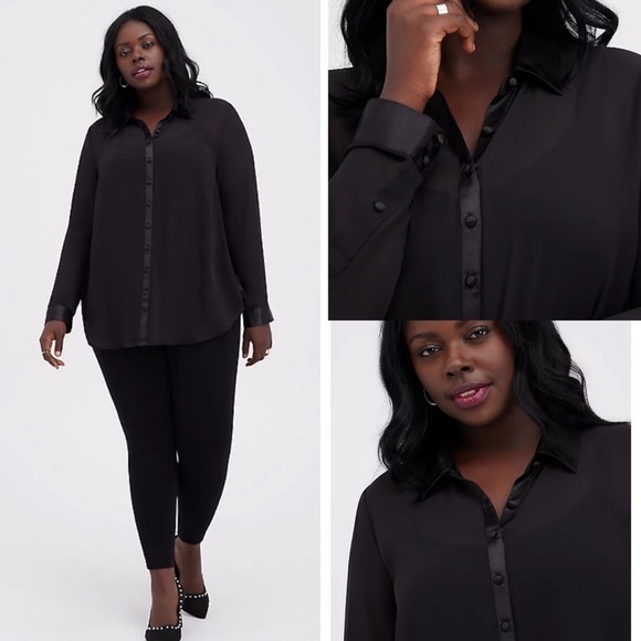 🆕 NEW TORRID 1x TUNIC BLOUSE - CHIFFON BLACK - Picture 1 of 6